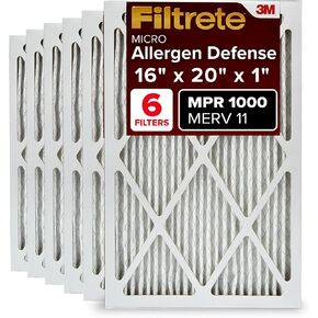 Filtrete 16x20x1 Air Filter MPR 1000 MERV 11, Allergen Defense, 6-Pack (exact dimensions 15.69x19.69x0.81)