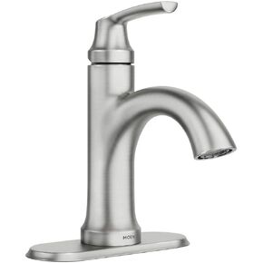 Moen Wellton Single-Handle Spot Resist Brushed Nickel Bathroom Faucet, One Hole Bathroom Sink Faucet with Optional Deck Plate and Drain Assembly, 84980SRN
