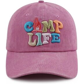 Gomcdlwn Camp Life Hat for Men Women, Funny Adjustable Cotton 3D Embroidered Camping Hiking Baseball Cap
