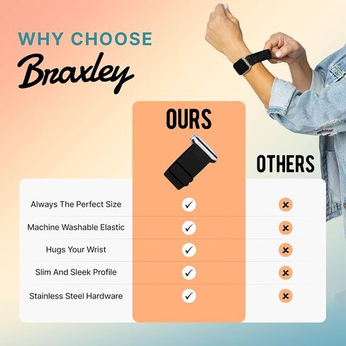 أساور Braxley Bands Apple Watch، سوار قابل للتمدد وقابل للغسل، متوافق مع Apple Watch Series 1|2|3|4|5|6|7|8|SE 38 مم/40 مم/41 مم/42 مم/44 مم/45 مم in Kuwait