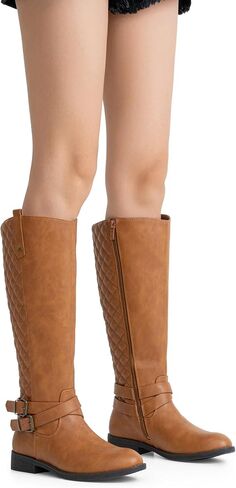 Vepose Women's Knee High Riding Boots with Buckle and Inside Zipper | Casual fashion boots, smooth tall shaft, round toe, low block heel and cushioned insole for jeans, skirts and work looks in Saudi Arabia