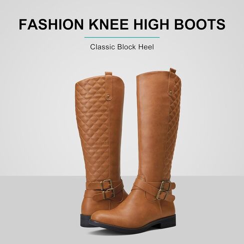 Vepose Women's Knee High Riding Boots with Buckle and Inside Zipper | Casual fashion boots, smooth tall shaft, round toe, low block heel and cushioned insole for jeans, skirts and work looks in Saudi Arabia