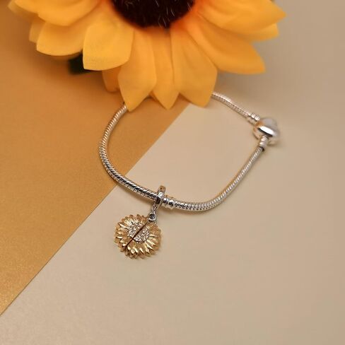 QeenseKc You are My Sunshine Sunflower Charm Rose Gold Openable Flower Locket Pendant Bead for Pandora Bracelet in Kuwait