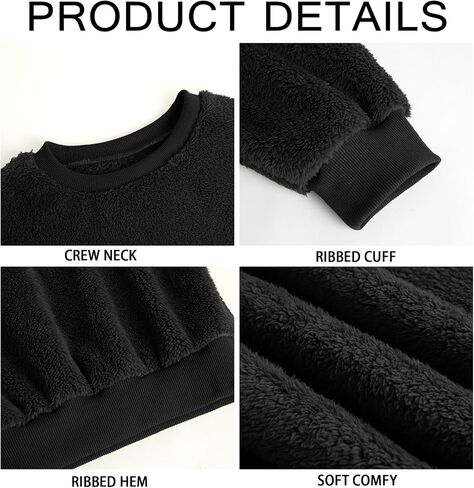 Mens Fuzzy Sherpa Sweatshirt Long Sleeve Fluffy Crew Neck Pullover Cozy Basic Unisex Fall Winter Warm Tops in Saudi Arabia