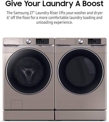 SAMSUNG 27" Wide Laundry Riser Pedestal Stand for 27" Wide Front Load Washer or Dryer, Lifts Machine 6"in Height, WE272NV/A3, Stainless Steel, Brushed Black in Saudi Arabia