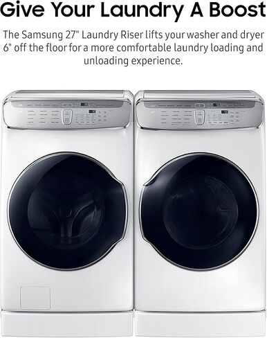SAMSUNG 27" Wide Laundry Riser Pedestal Stand for 27" Wide Front Load Washer or Dryer, Lifts Machine 6"in Height, WE272NV/A3, Stainless Steel, Brushed Black in Saudi Arabia