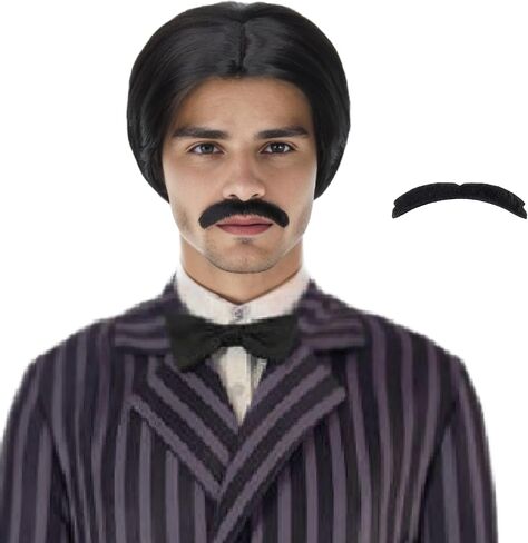 Miss U Hair Short Wavy Brown 70's Wigs for Men with Glasses Fake Teeth Halloween Party Wig Set in Kuwait