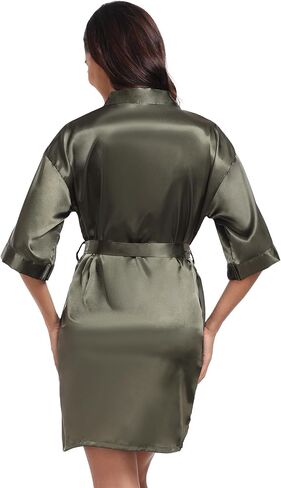 رداء كيمونو قصير للسيدات من VOGUEMAX رداء حمام من الساتان الحريري لوصيفات العروس والاستعداد ملابس نوم ثوب نوم ناعم in Kuwait
