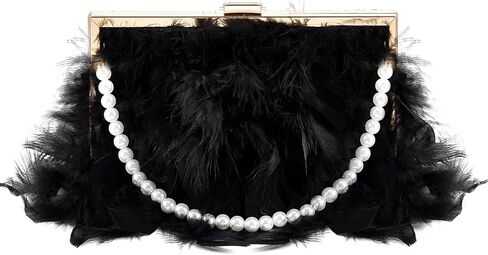 Amylove Evening Purse with Pearl Gold Chain Faux Fur Purse Fake Feather Clutch Fluffy Purse Women's Evening Handbags in Kuwait