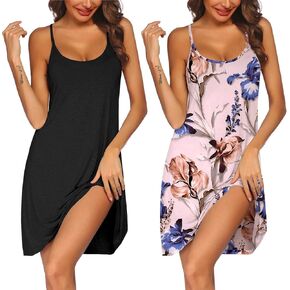 Ekouaer 2 Pack Nightgown for Womens Nightshirt Sleepwear Sleep Tank Chemise Racerback Sleeveless Dress