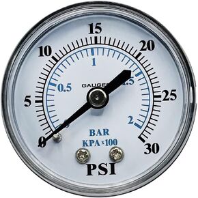 Poolzilla Bottom Mount Pressure Gauge | ¼" NPT Thread | Measures from 0-30PSI/0-200 KBA