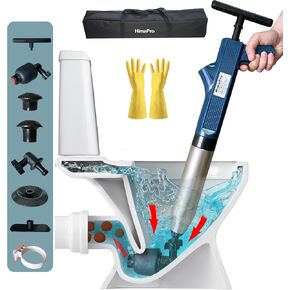 HimaPro High Pressure Toilet Plunger Air Drain Blaster Kit - Unclog Toilets, Kitchen Sinks, Shower Drains, and Pipes with Ease - Bonus Duffle Bag and Rubber Gloves Included