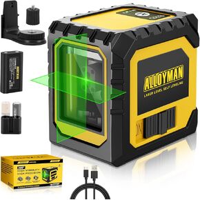 Alloyman 16 Line Laser Level, Self Leveling 4x360° Green Laser Level with 2Pcs Rechargeable Lithium Batteries/Wall Mount/Remote Control for Indoor and Outdoor Building Renovation Work, JGY-002