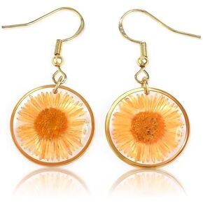 FLOWER LEGEND Sterling Silver Handmade Pressed Flower 2in1 Dangle & Stud Earrings Gift Set for Women,Chrysanthemum