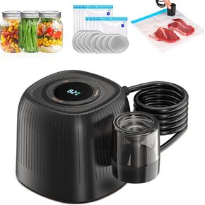 Electric Mason Jar Vacuum Sealer Kit for Wide and Regular Mouth, HUIJUTCHEN Cordless Mason Jar Sealer Vacuum Kit with LED Display for Power, Work Time, Auto Mason Jar Sealer Vacuum Kit for Foodsaver