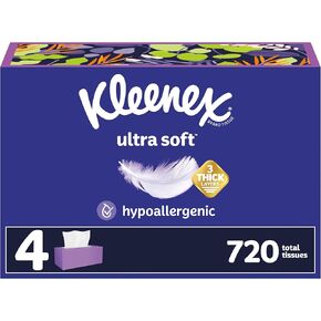 Kleenex Ultra Soft Facial Tissues, 18 Flat Boxes, 120 Tissues per Box, 3-Ply (2,160 Total Tissues), Packaging May Vary