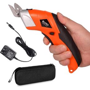 Cordless Electric Scissors, VLOXO Cardboard Cutter Electric Fabric Scissors Box Cutter with Blades Rechargeable Powerful Fabric Cutter for Crafts Leather Carboard Carpet Plastic Felt with Case Orange