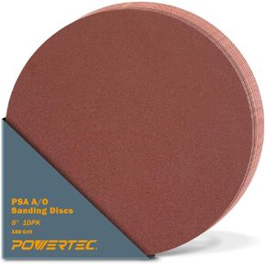 POWERTEC 110541V 8-Inch PSA Aluminum Oxide Adhesive Sanding Disc w/Assorted Grits for Automotive and Woodworking, Assorted Grits 60/80/100/120/180/240-30 Pack