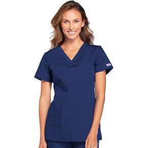 V-Neck Womens Scrubs Top Workwear Originals with Rib-Knit Back Panels WW645, M, Ciel