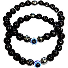 WEFRIN Evil Eye with Hematite Black Obsidian Tiger Eye Stone Triple Protection Bracelets for Men Women, Crystal Jewelry Stone Bracelets Bring Luck and Prosperity and Happiness