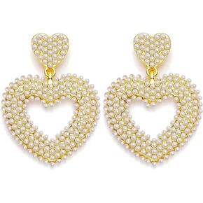 Pearl Drop Earrings for Women 18K Plated Real Gold S925 Sterling Silver Posts Cluster Pearl Dangle Chunky Earring Statement Geometric Earrings