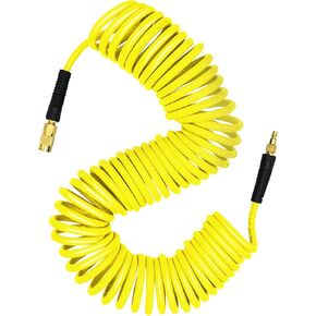 YOTOO Air Hose, Polyurethane Recoil Air Compressor Hose 1/4" Inner Diameter by 50' Long with Bend Restrictor, 1/4" Industrial Quick Coupler and Plug, Gray