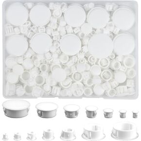 Plastic Hole Plugs, 180pcs Black Panel Knockout Locking Plugs, Round Drill Screw Hole Plugs Covers for Kitchen Cabinet Furniture Insert End Caps, 1" 3/4" 1/2" 3/8" 5/16" 1/4" 1/5"