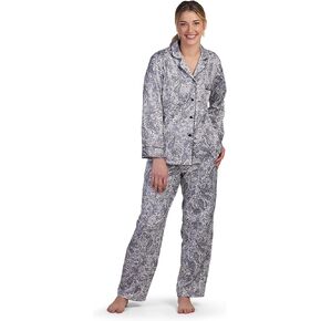 Miss Elaine Pajama Set - Women's Satin PJ Set, Elastic Waist and Button Up Top, Sleepwear and Loungewear for Women