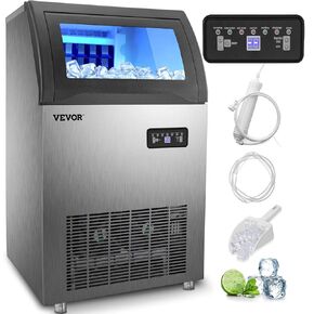VEVOR Commercial Ice Maker Machine, 120 LBS/24H Stainless Steel Under Counter Ice Machine with 24 LBS Storage for Home Office Restaurant Bar etc,2 Water Inlet Modes, Water Filter, Scoops, Drain Pipe