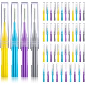 50 Pieces Braces Brush for Cleaner Interdental Brush Toothpick Dental Flossing Head Oral Hygiene Flosser Tooth Cleaning Tool (Light Blue, Purple, Yellow, Gray, Light Green)