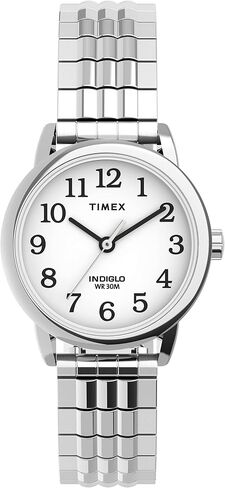 Timex Women's Easy Reader 25mm Perfect Fit Watch – Silver-Tone Case Black Dial with Silver-Tone Expansion Band in Saudi Arabia