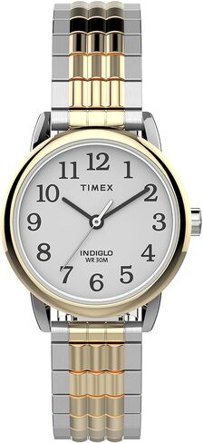Timex Women's Easy Reader 25mm Perfect Fit Watch – Silver-Tone Case Black Dial with Silver-Tone Expansion Band in Saudi Arabia