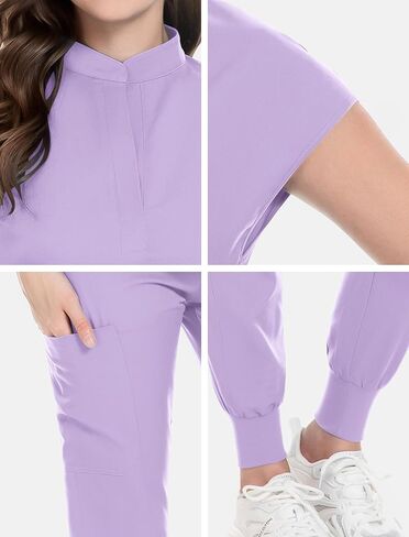 مجموعة niaahinn Scrubs للنساء بدلة الركض الموحدة للممرضات، بلوزة وسراويل مطاطية مع جيوب متعددة لملابس العمل الخاصة بالممرضات in Kuwait