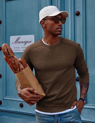 سترة PJ PAUL JONES للرجال بياقة دائرية، سترة كاجوال بياقة دائرية، بلوفر منسوج من مزيج الصوف in Kuwait