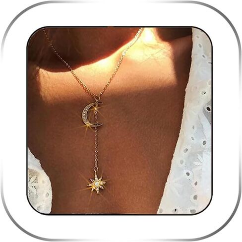 Edary Boho Moon Y-Necklace الهلال القلائد سلسلة كريستال قلادة القلائد سلسلة مجوهرات اكسسوارات للنساء والفتيات (الذهب) in Saudi Arabia