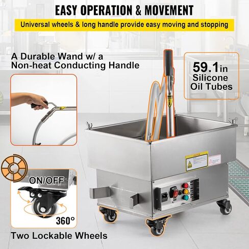 VEVOR Mobile Fryer Filter, 80 LBS/40 L/10.56 Gal Capacity, 300W Oil Filtration System with 5 L/min Flow Rate, Mobile Frying Oil Filtering System with 10 L/min Pump & Oil Hose, 110V/60Hz in Saudi Arabia