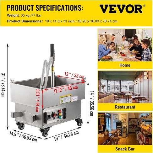 VEVOR Mobile Fryer Filter, 80 LBS/40 L/10.56 Gal Capacity, 300W Oil Filtration System with 5 L/min Flow Rate, Mobile Frying Oil Filtering System with 10 L/min Pump & Oil Hose, 110V/60Hz in Saudi Arabia