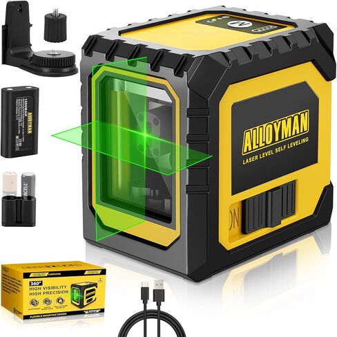 Alloyman 16 Line Laser Level, Self Leveling 4x360° Green Laser Level with 2Pcs Rechargeable Lithium Batteries/Wall Mount/Remote Control for Indoor and Outdoor Building Renovation Work, JGY-002 in Saudi Arabia