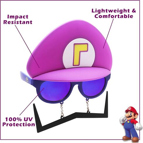 Costume Sunglasses Super Mario Yellow Wario Sun-Staches Party Favors UV400 Yellow/Blue, 8" in Saudi Arabia