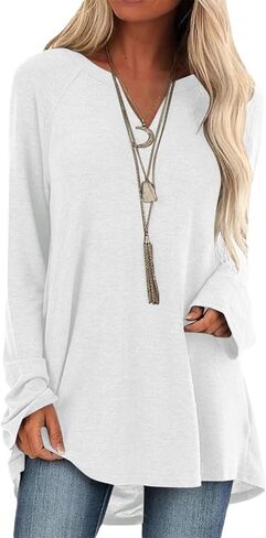ORANDESIGNE Womens V Neck Sweatshirt Solid Color Long Fit Pullover Shirts Loose Long Sleeve Tunic Tops in Saudi Arabia