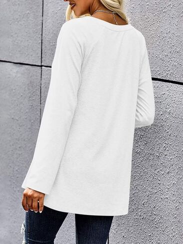 ORANDESIGNE Womens V Neck Sweatshirt Solid Color Long Fit Pullover Shirts Loose Long Sleeve Tunic Tops in Saudi Arabia