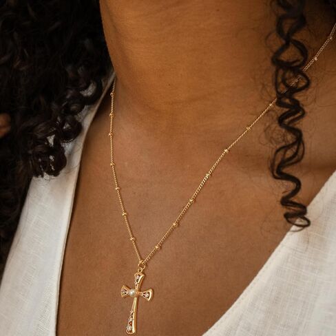 MEVECCO Gold Cross Necklace 18K Gold Plated Cubic Zircon Cross Pendent Necklace Handmade Simple Dainty Chain Necklace Everyday Jewelry in Kuwait
