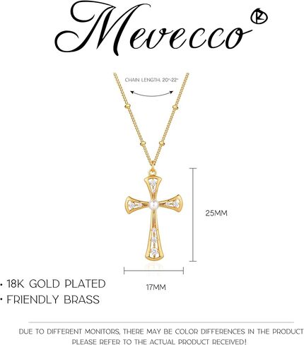 MEVECCO Gold Cross Necklace 18K Gold Plated Cubic Zircon Cross Pendent Necklace Handmade Simple Dainty Chain Necklace Everyday Jewelry in Kuwait
