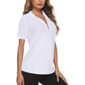 Koscacy Womens Quarter Zip Polo Shirts Short Sleeve Quick Dry Golf Tennis Athletic Tops (S-2XL)