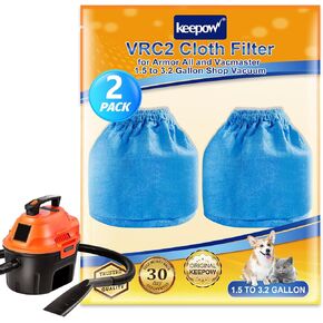 KEEPOW VRC2 Cloth Filter Compatible with Armor All Shop Vac AA155 AA256 AA255, Also Compatible with Vacmaster 1.5 to 3.2 Gallon Wet/Dry Vacuums, 4 Pack