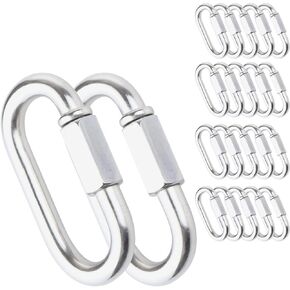 IEBUOBO Quick Link Stainless Steel Quick Link Chain D Shape Locking Quick Chain for Carabiner, Hammock, Camping and Outdoor Equipment (1/4 inch(16Packs))