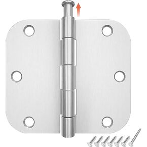 3 Pack Rounded Matte Black Door Hinges 3.5 x 3.5 inch with 5/8 Radius, Black 3 1/2 Interior Door Hinges, 3 ½"x 3 ½" Hardware