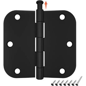 3 Pack Rounded Matte Black Door Hinges 3.5 x 3.5 inch with 5/8 Radius, Black 3 1/2 Interior Door Hinges, 3 ½"x 3 ½" Hardware