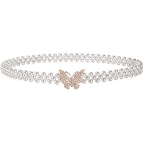 Ayliss Women Pearl Waist Belt Elastic Wedding Bridal Belt with Rhinestone Crystal Sash Bridesmaid Dress Belt Waistband
