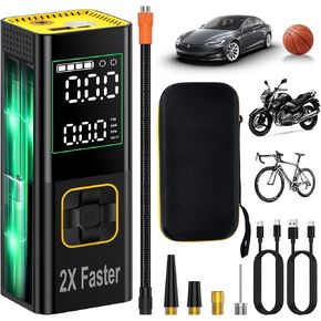 Tire Inflator Portable Air Compressor, 2X Faster Inflation Portable Air Pump for Car, 150PSI & 7800mAh Electric Air Pump, Cordless & 12V DC Dual Power Supply for Car Motorcycle Bike Ball